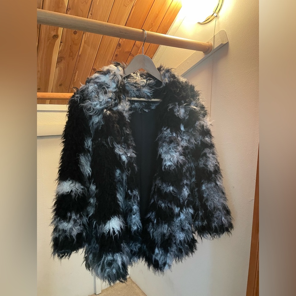 AllSaints Rupi Black White Faux Fur Coat